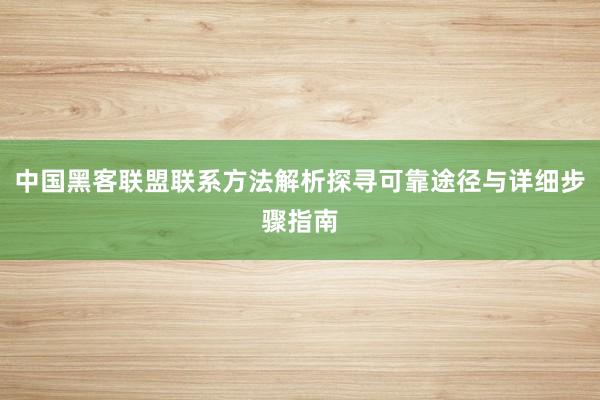 中国黑客联盟联系方法解析探寻可靠途径与详细步骤指南