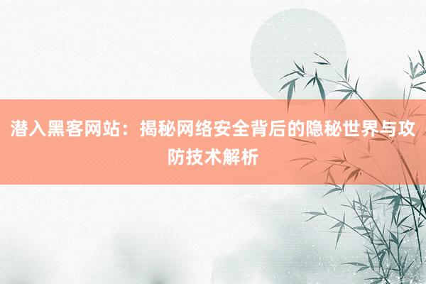 潜入黑客网站：揭秘网络安全背后的隐秘世界与攻防技术解析